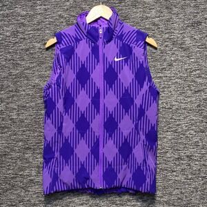 Nike Golf Sport Vest Womens M Purple Argyle Puffer Sleeveless Jacket Activewear